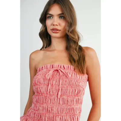 Gingham Bow Front Ruffle Tube Top