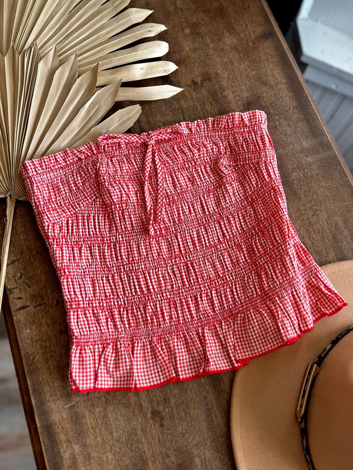 Gingham Bow Front Ruffle Tube Top Gingham Bow Front Ruffle Tube Top