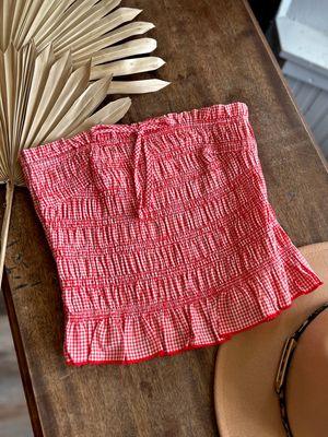 Gingham Bow Front Ruffle Tube Top
