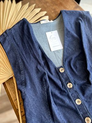 Stretch Denim Button Front Top
