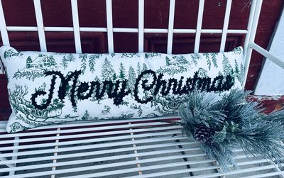 Long Green Xmas Toile Pillow Long Green Xmas Toile Pillow