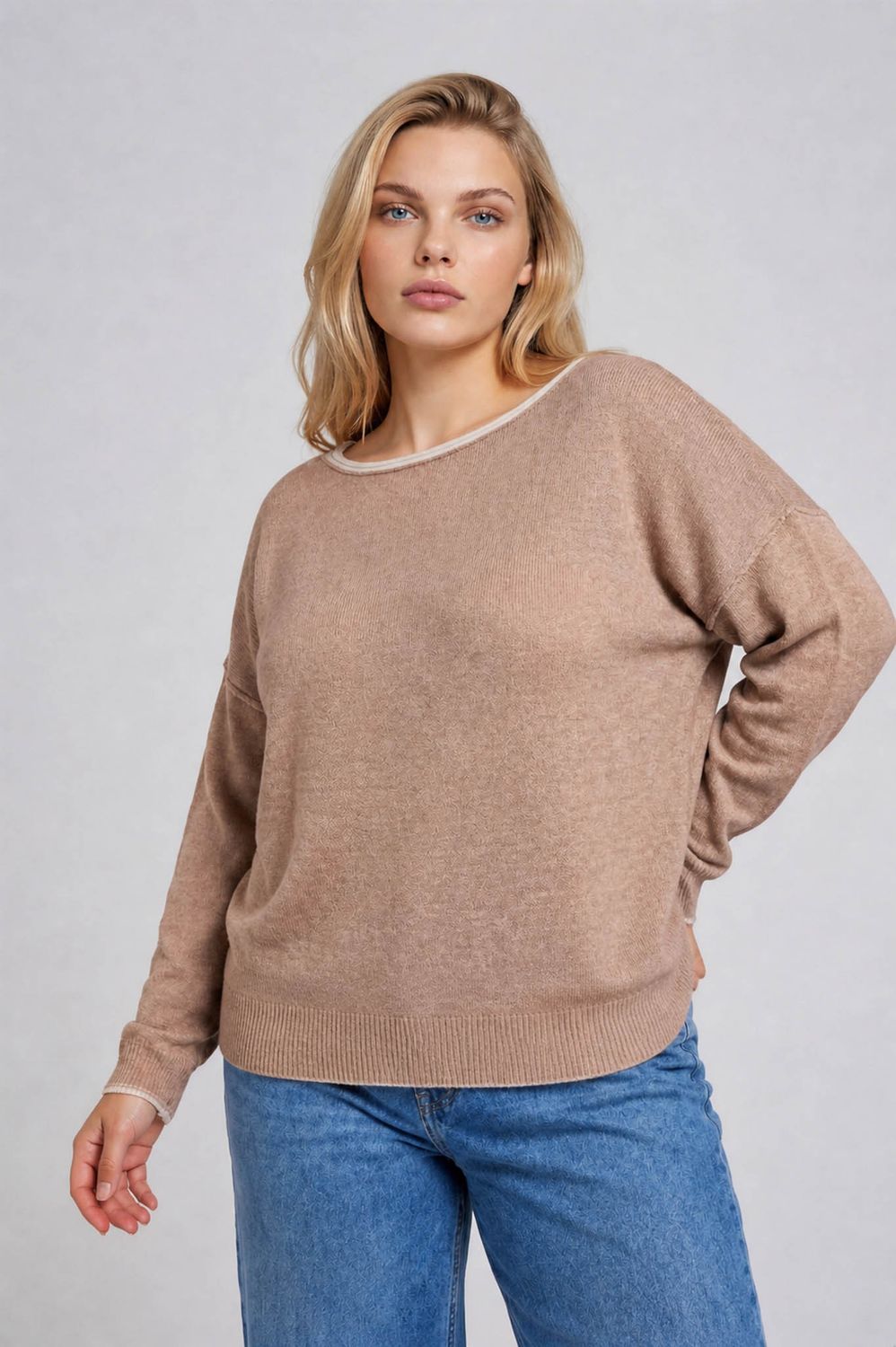 Curvy Contrast Trim Off Shoulder Sweater