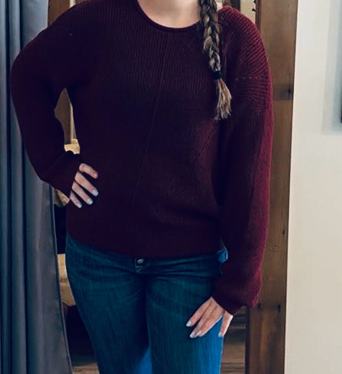 Curvy Pointelle V-Stitch Rolled Edge Sweater