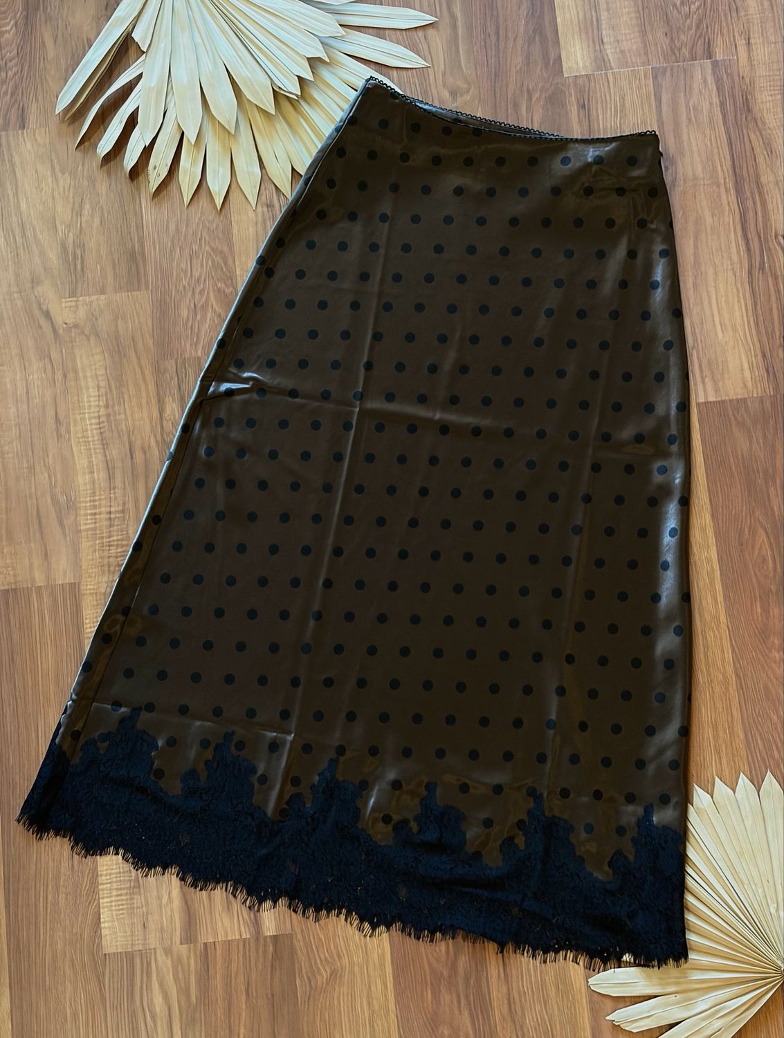 Satin Polka Dot Lace Trim Skirt