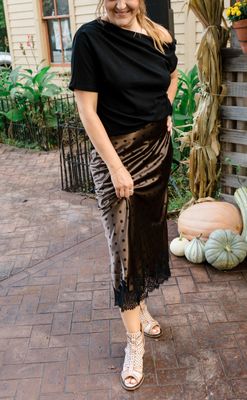 Satin Polka Dot Lace Trim Skirt