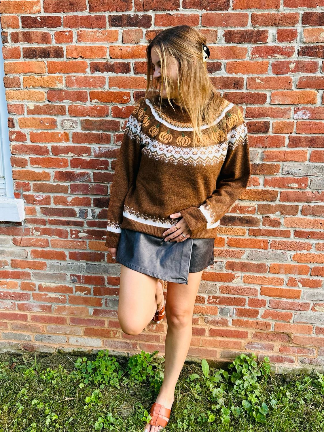 Pumpkin Long Sleeve Knit Sweater