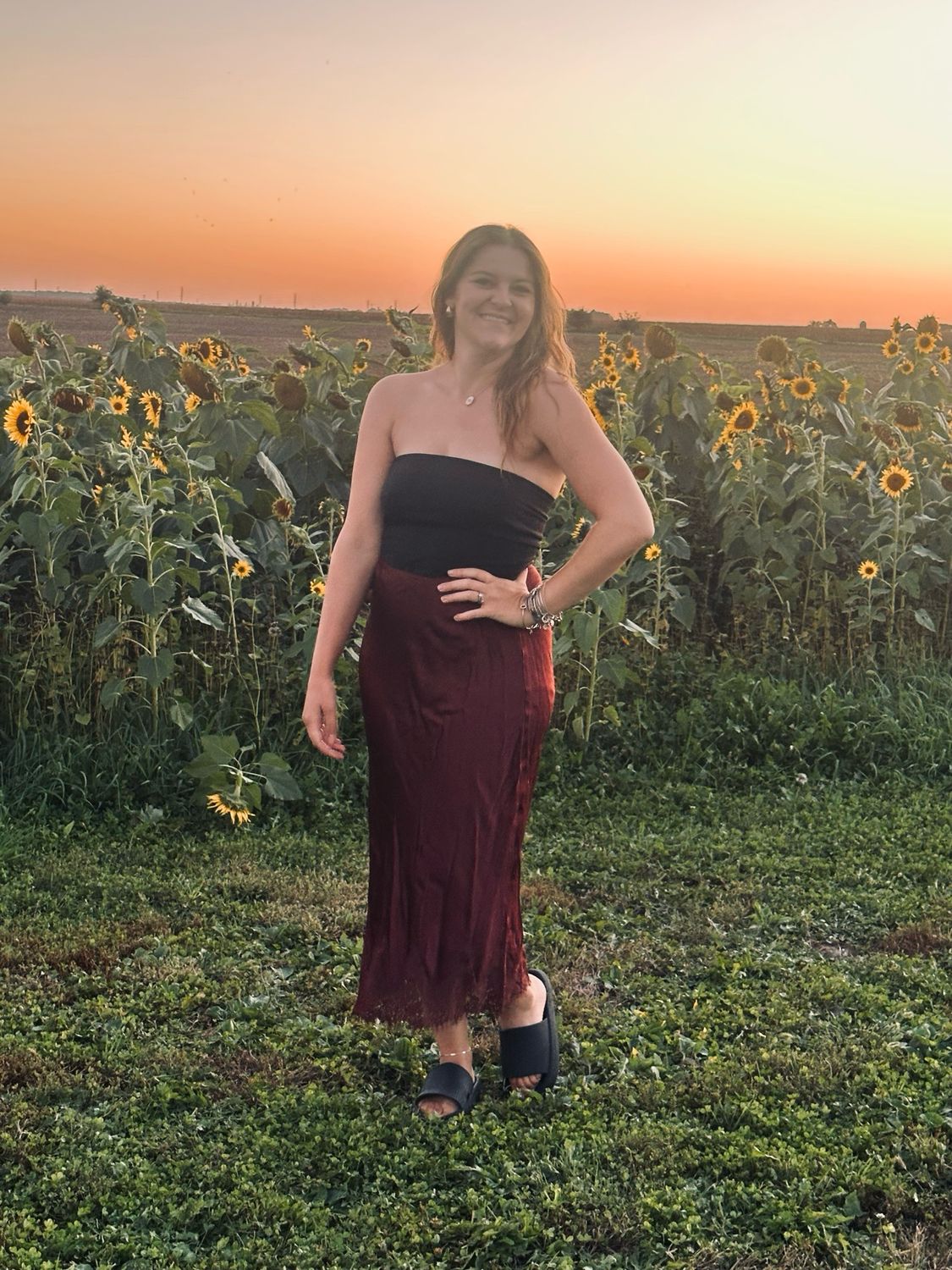 Satin Lace Trim Midi Skirt Wine