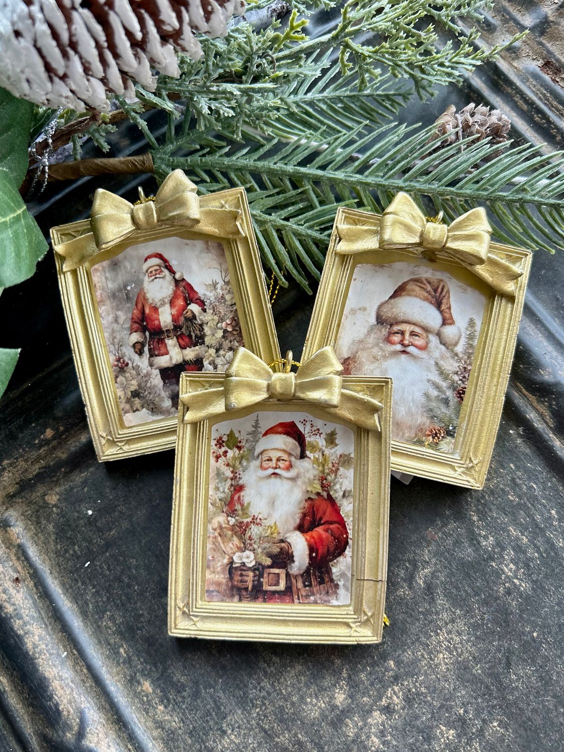 Framed Resin Santa Ornament