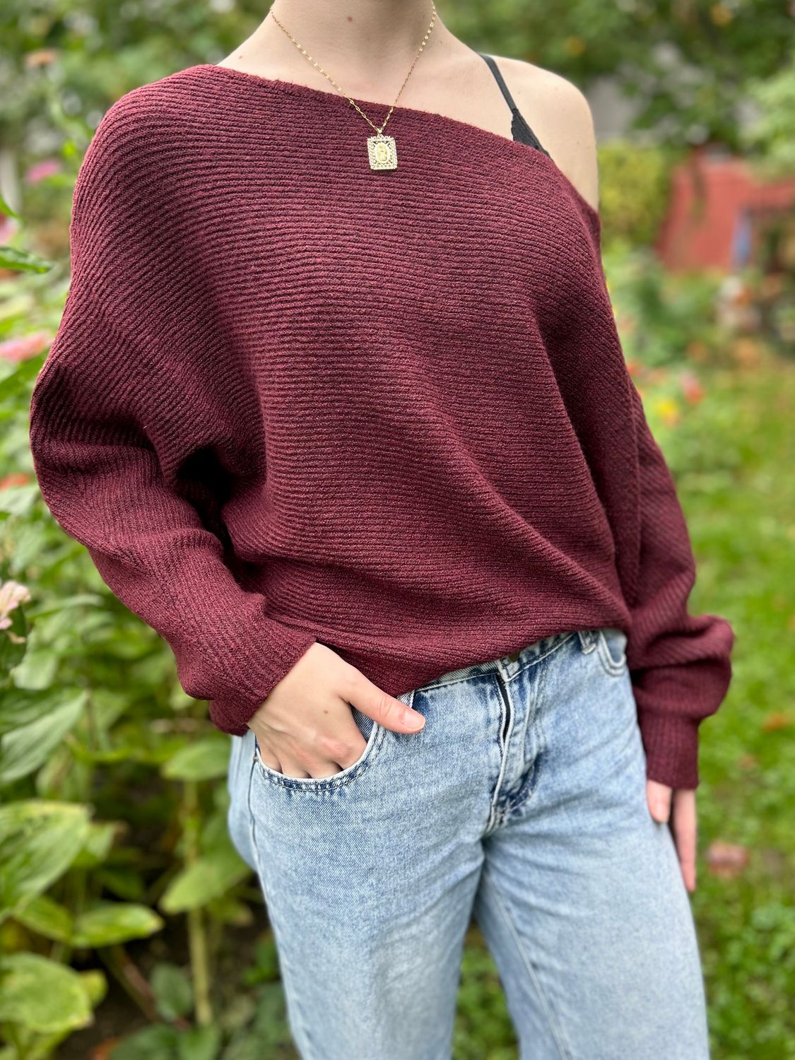 Wine Ribbed Cozy Long Sleeve Top