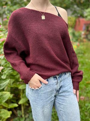 Wine Ribbed Cozy Long Sleeve Top