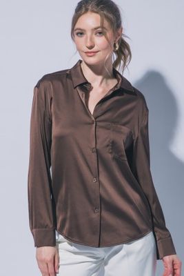 Brown Silk Collared Shirt