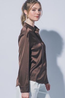 Brown Silk Collared Shirt
