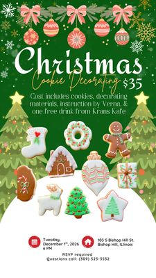 Christmas Cookie Decorating Workshop 12/1/26 @ 6PM Christmas Cookie Decorating Workshop 12/1/26 @ 6PM