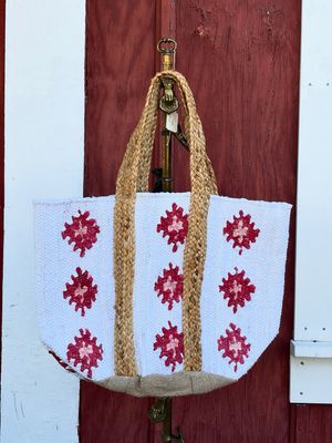 Floral Cotton Weave Tote Bag Floral Cotton Weave Tote Bag