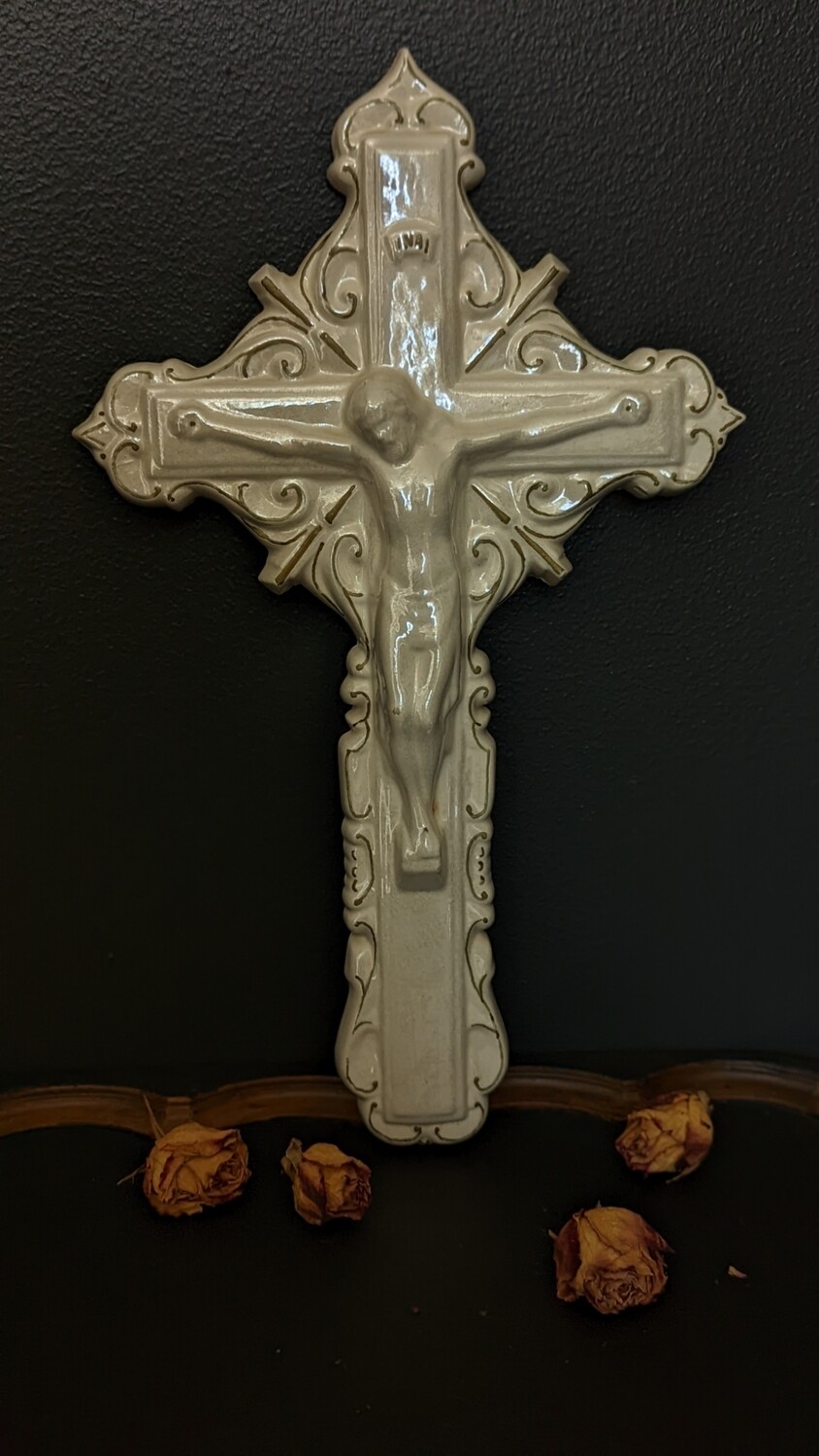 Ceramic iridescent crucifix