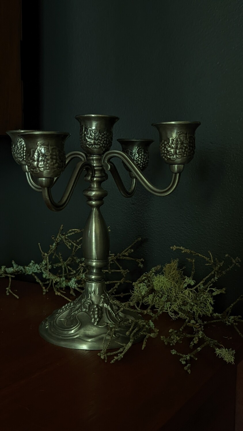 silver colored candelabra
