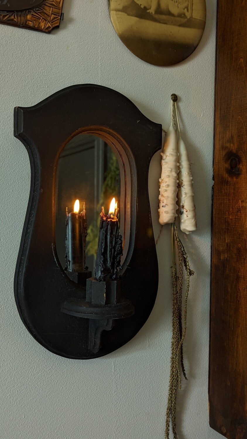 black matte mirror candle holder