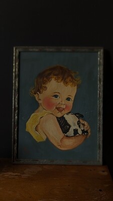 Baby with dog painting