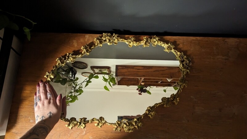 Vintage brass ornate mirror tray