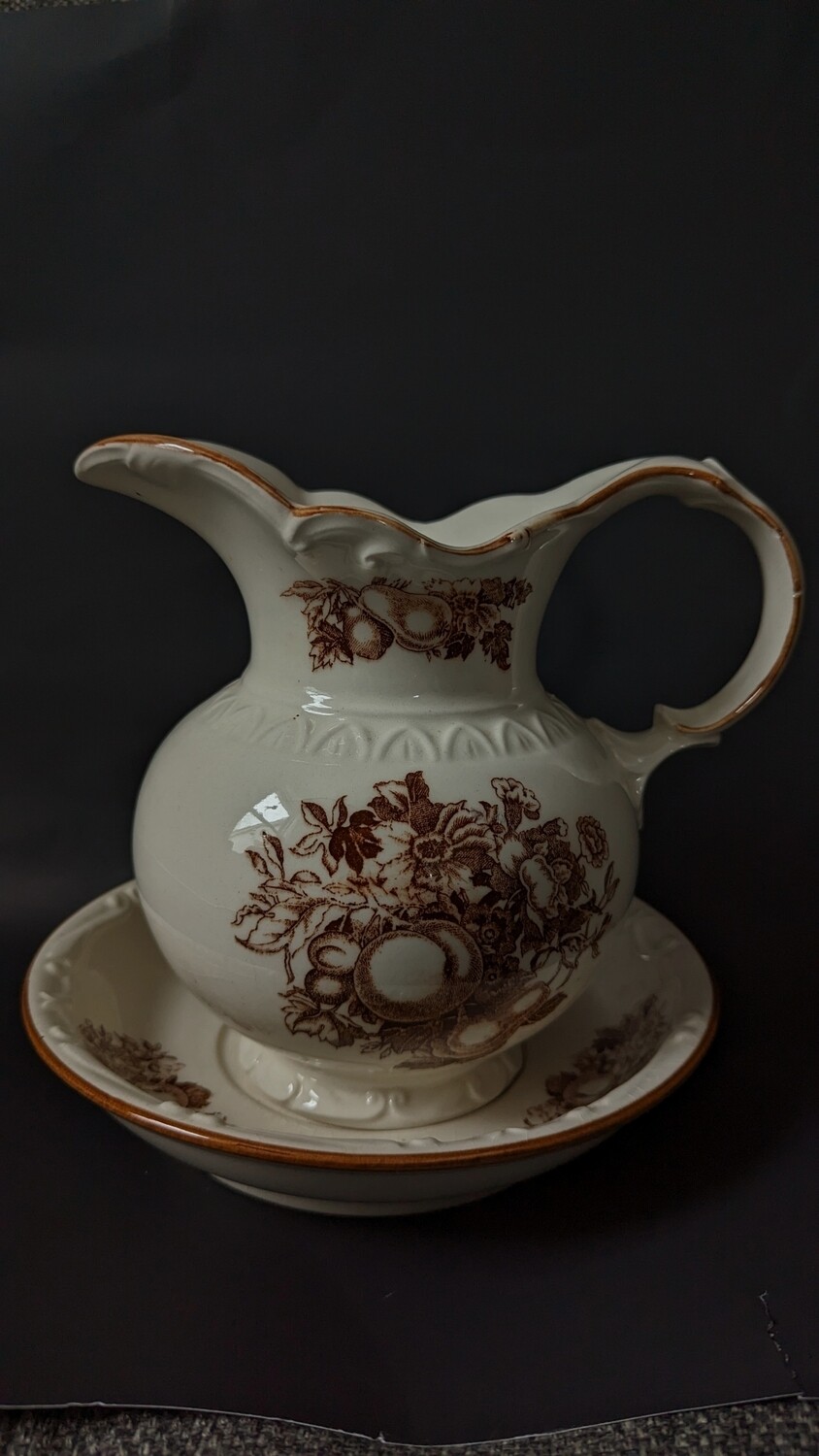 Ceramic pitcher earth tone floral