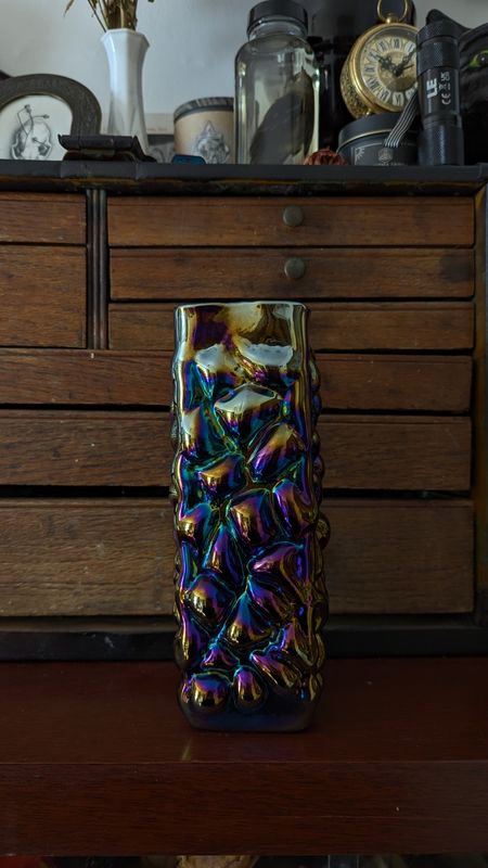 Iridescent black oil vase