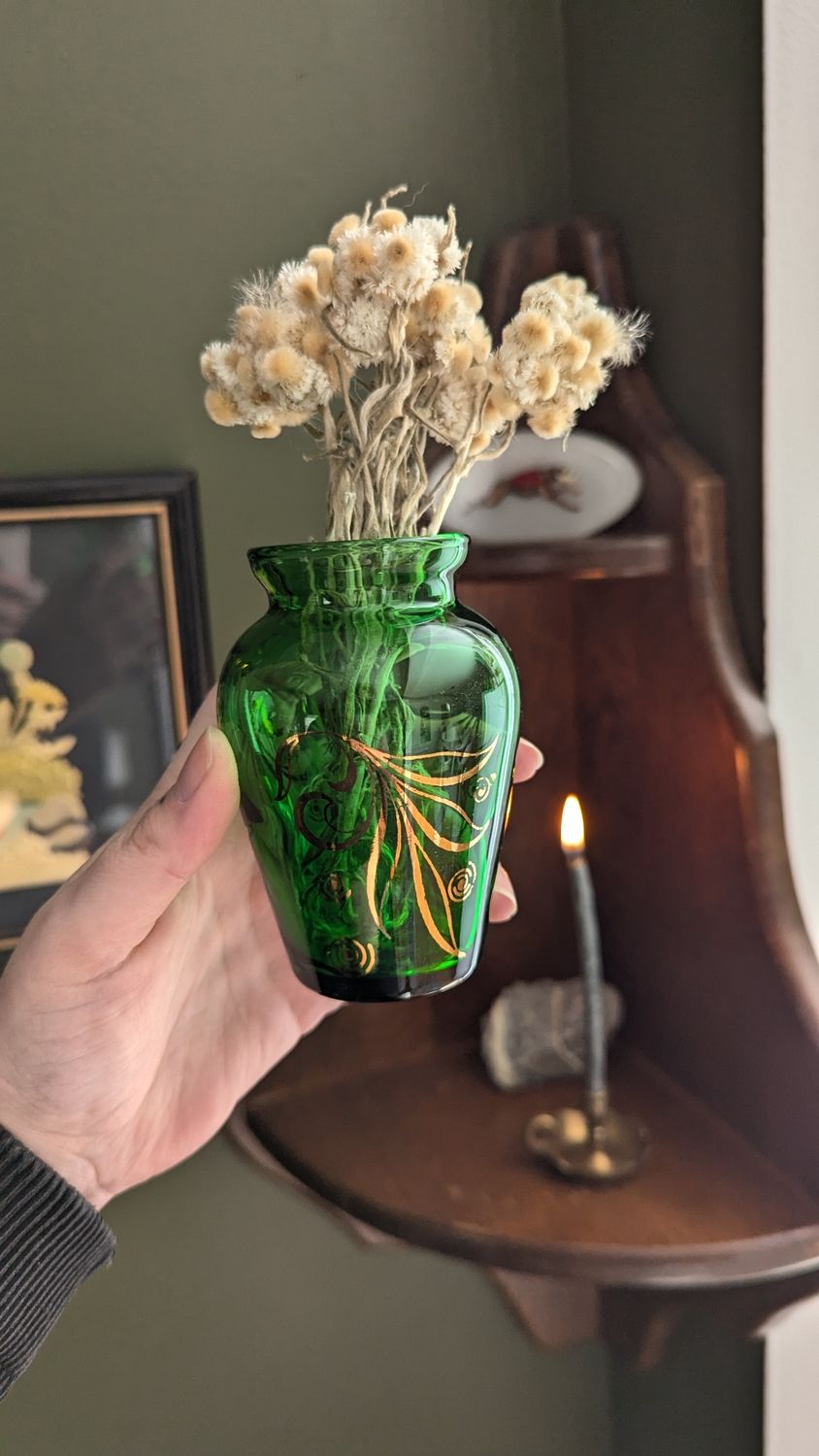 Small green with gold details vase