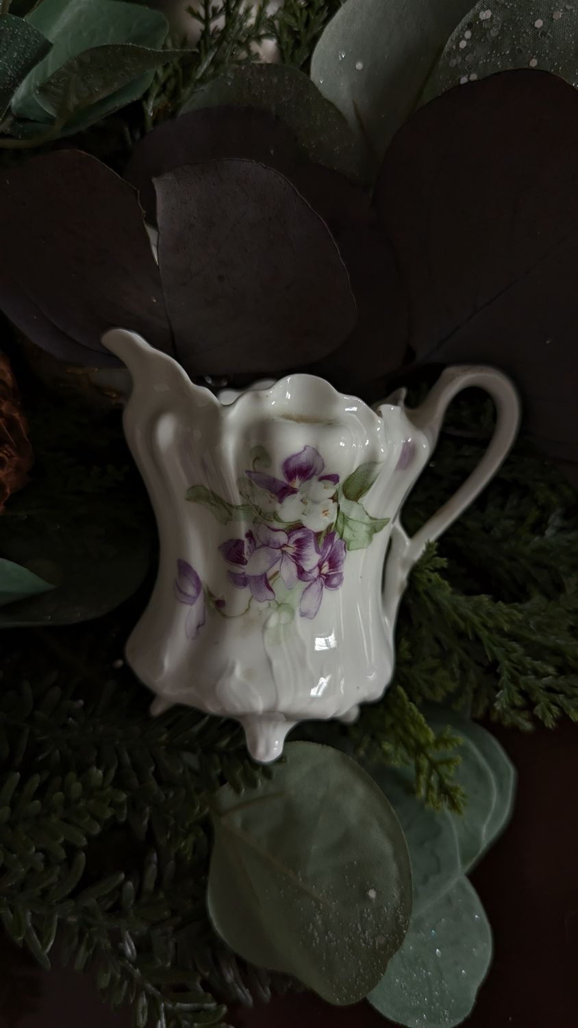 Small ceramic creamer violets