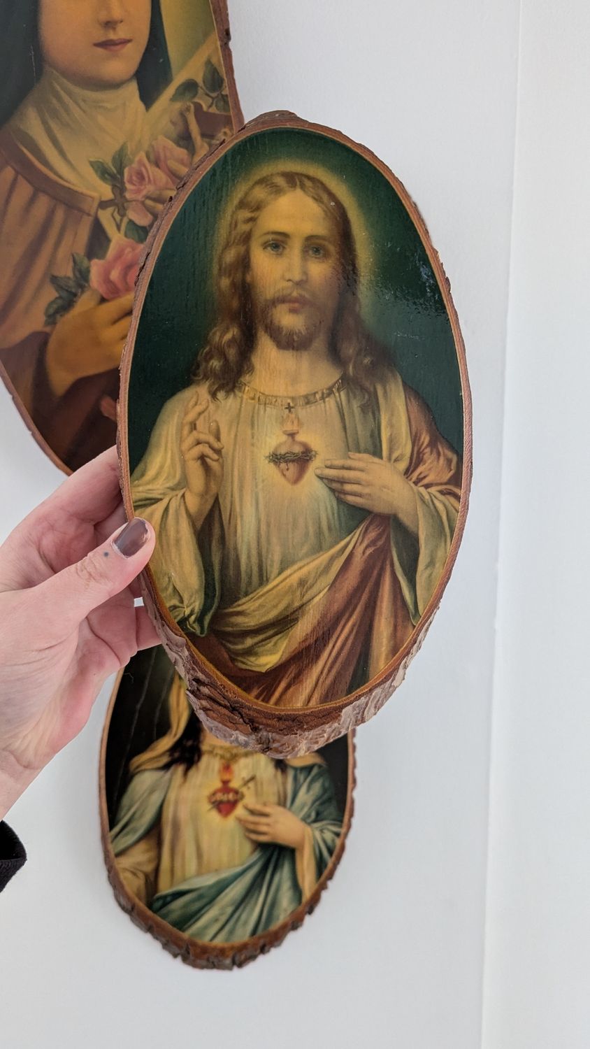 Jesus image on wood slice