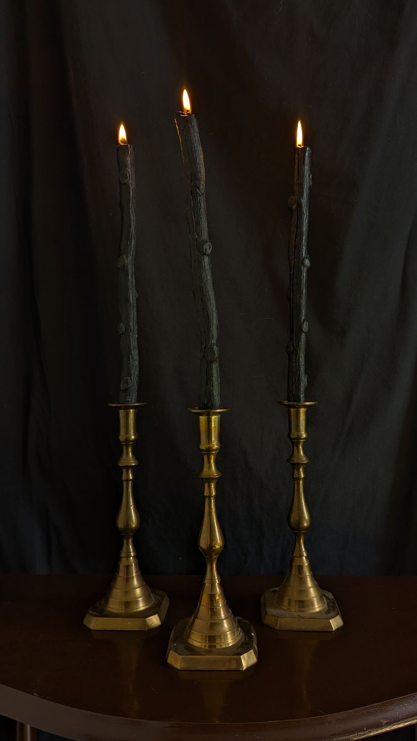 Ensemble of 3 candle holders brass