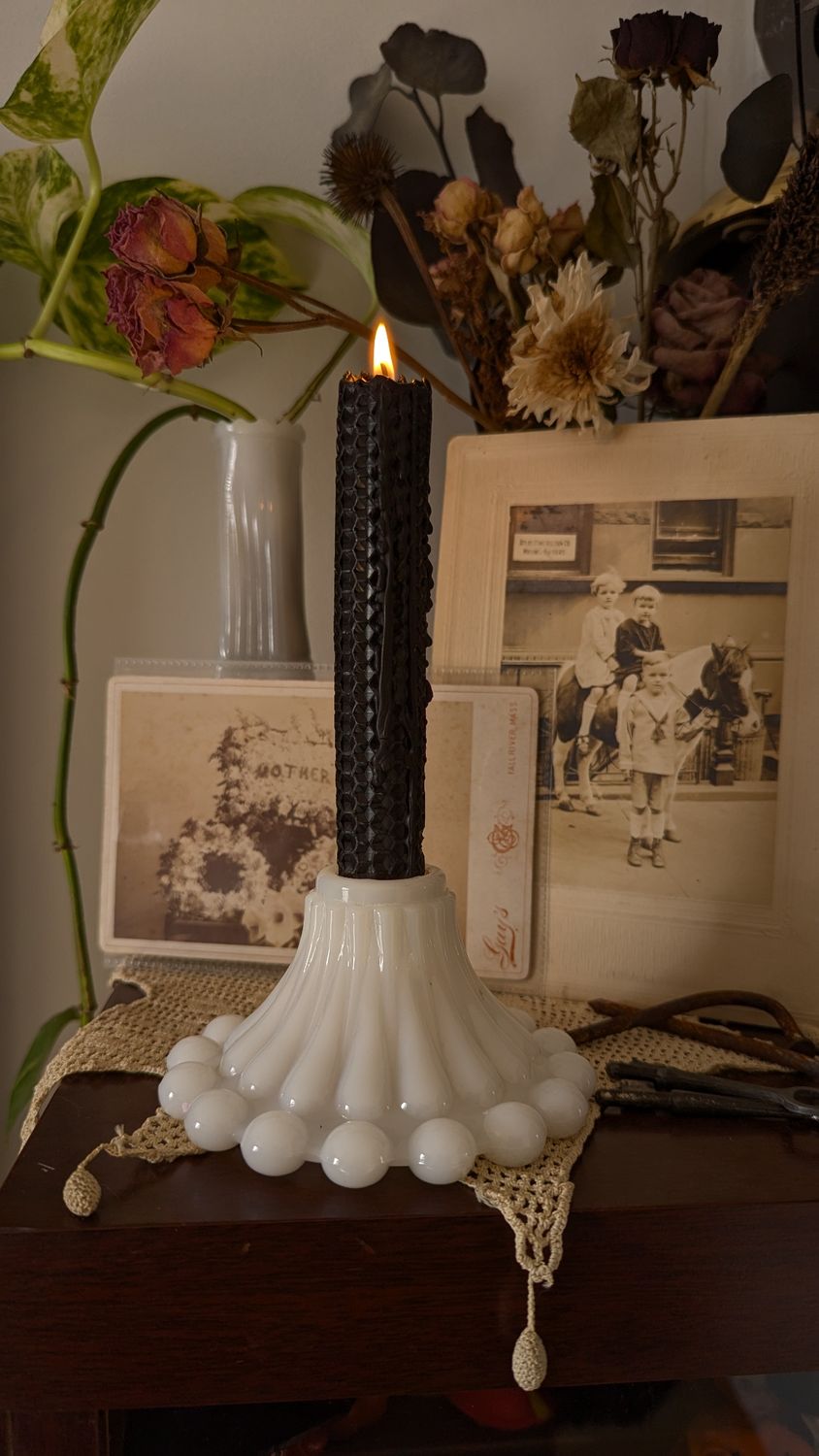 Milk glass hobnail candle holders