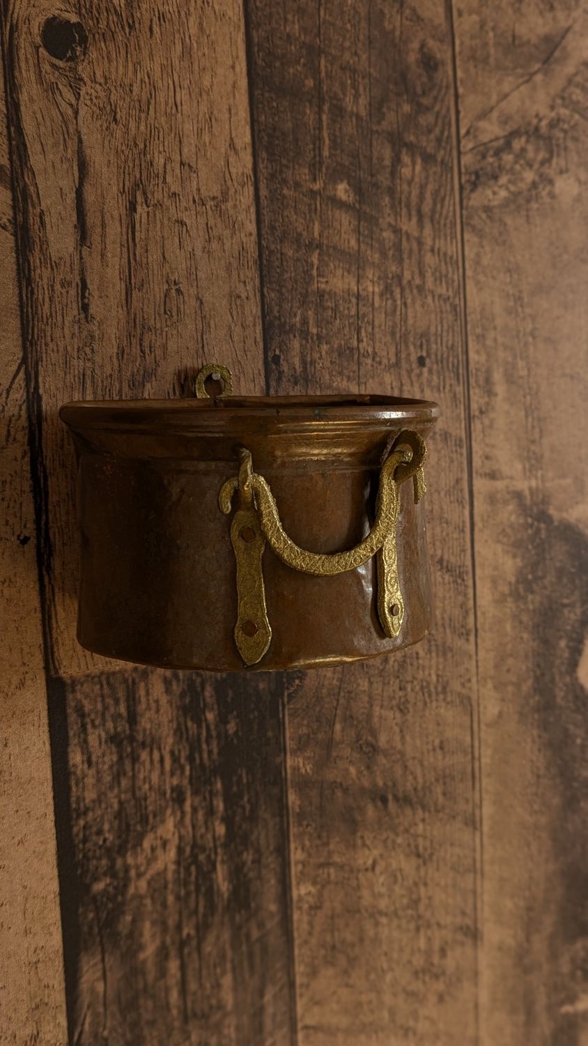 Copper planter with brass details small