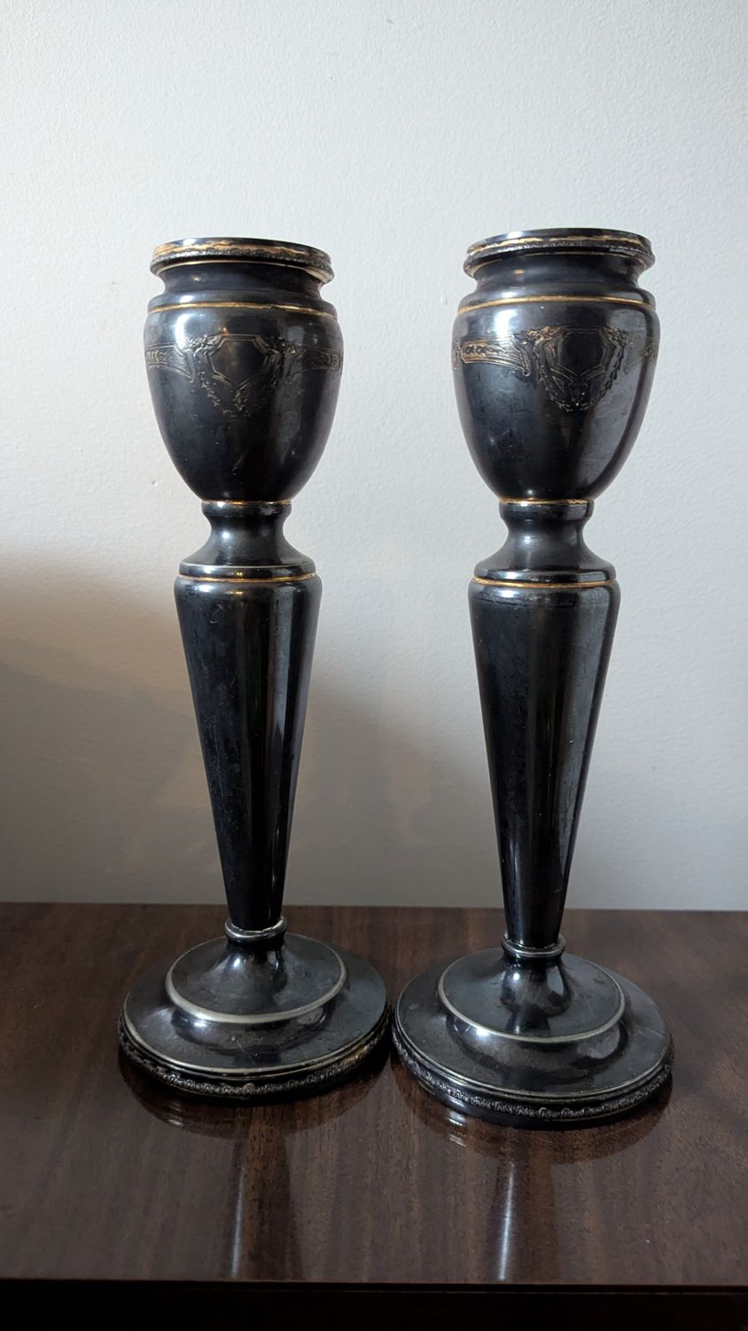 E.P.  silver candle holders pair