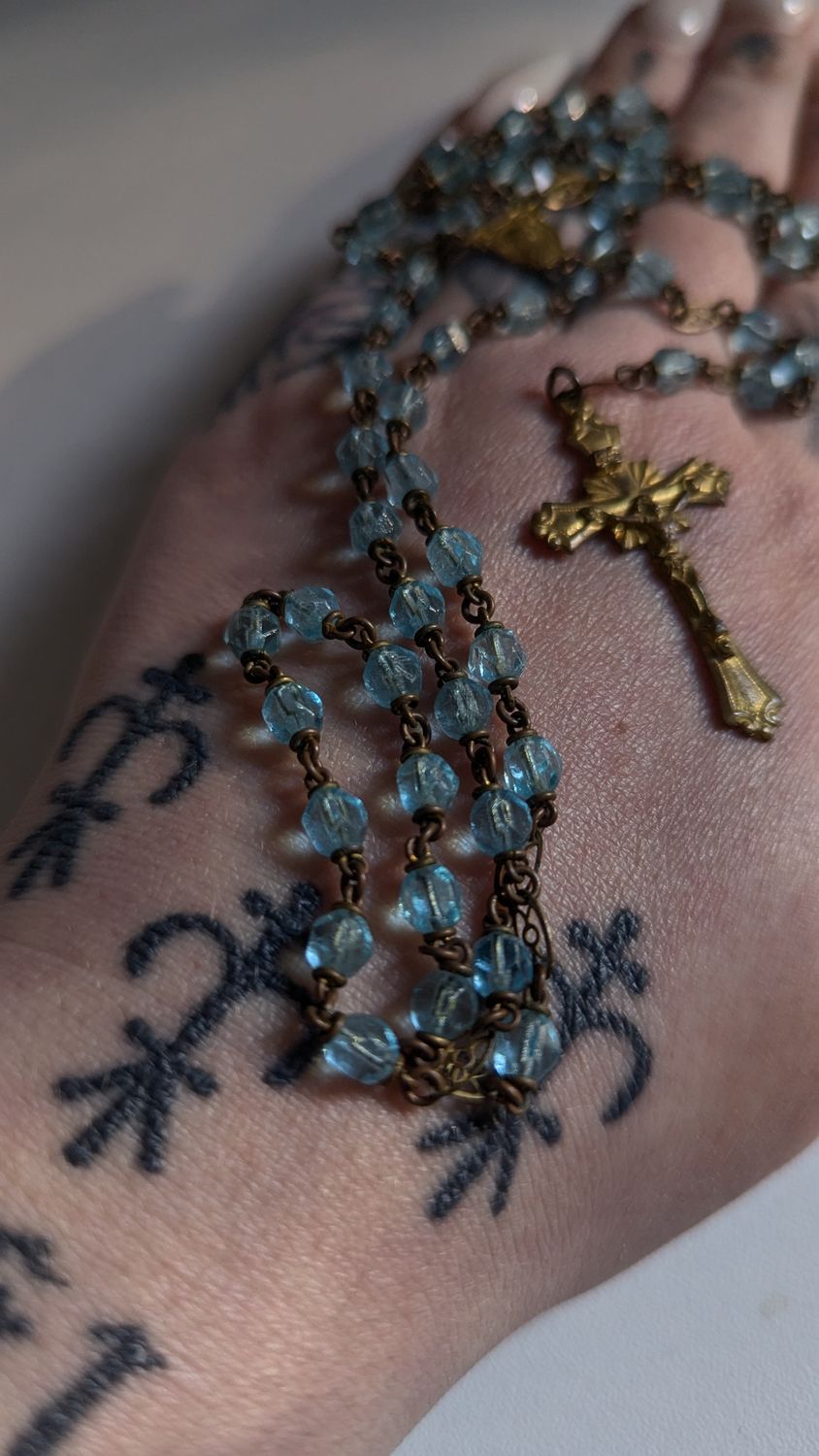 Blue glass beads antique french rosary