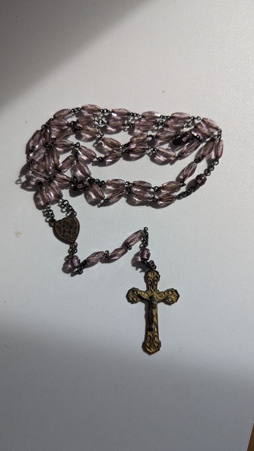 Purple rosary with floral heart