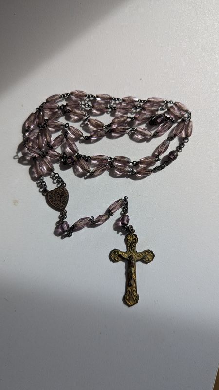 Purple rosary with floral heart