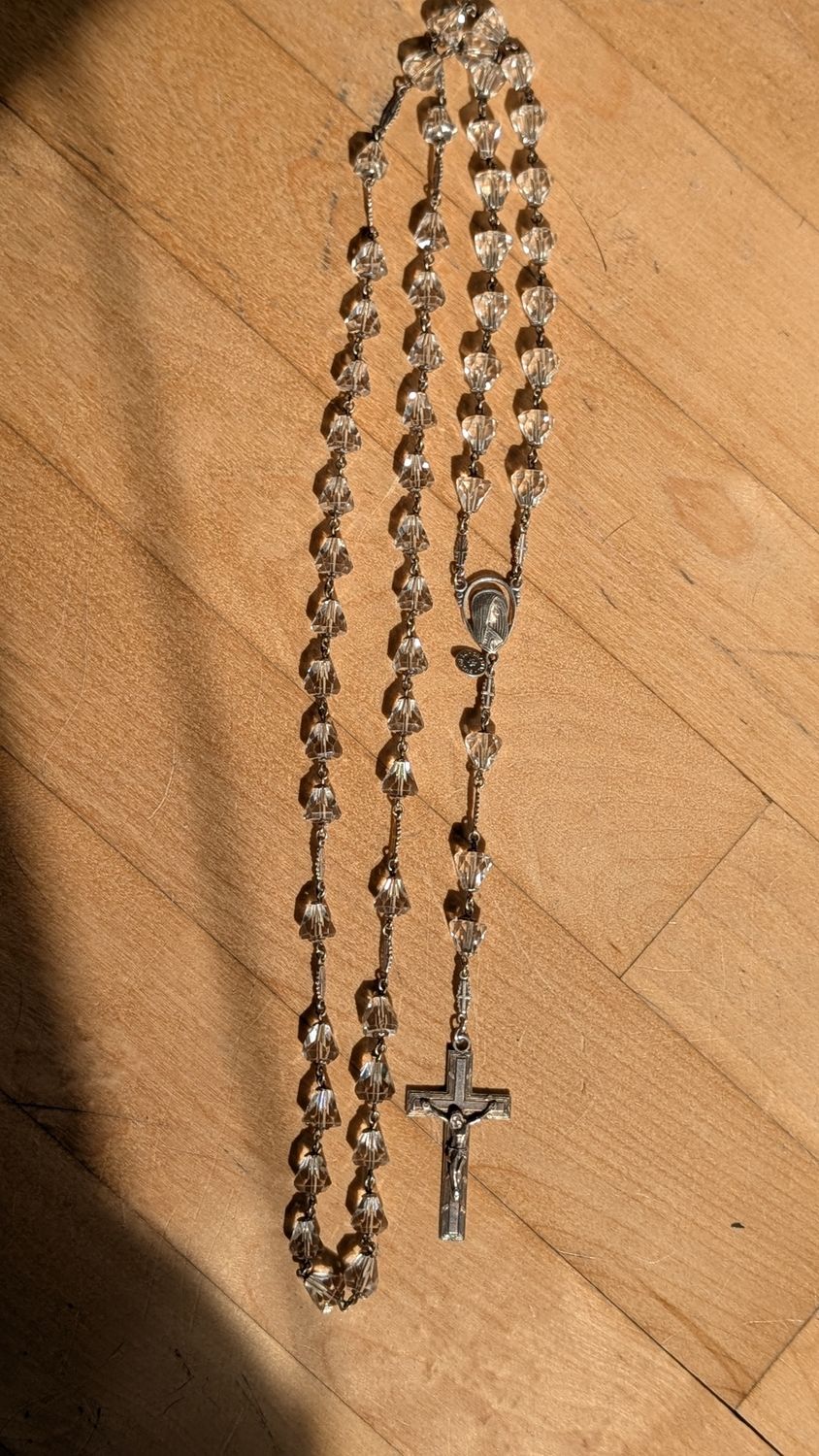 Clear glass rosary sterling