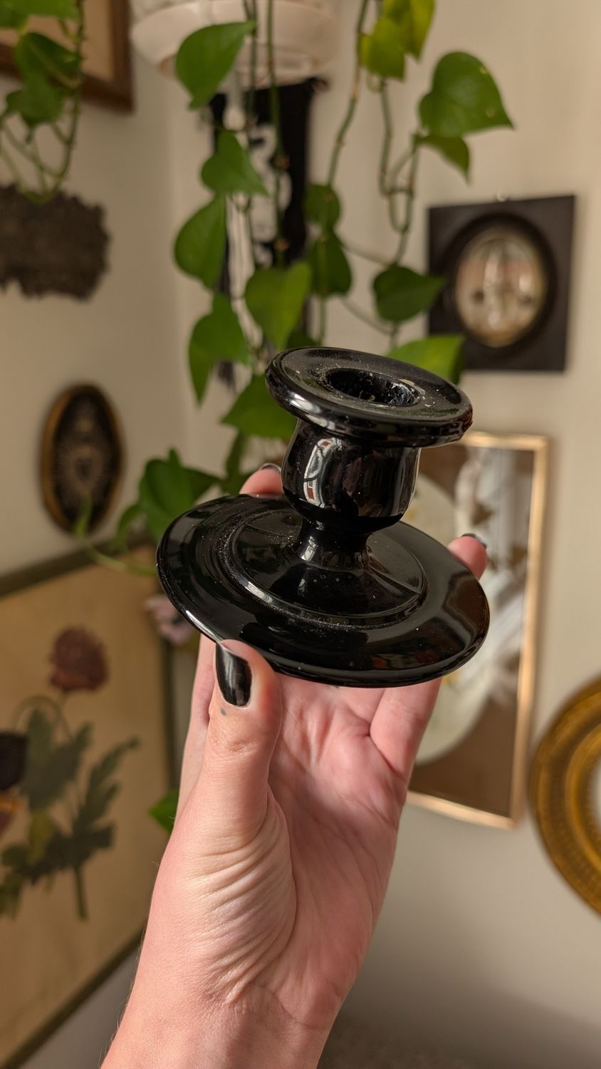 Black glass candle holder