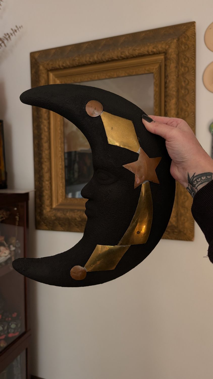 Plaster moon with copper and brass details