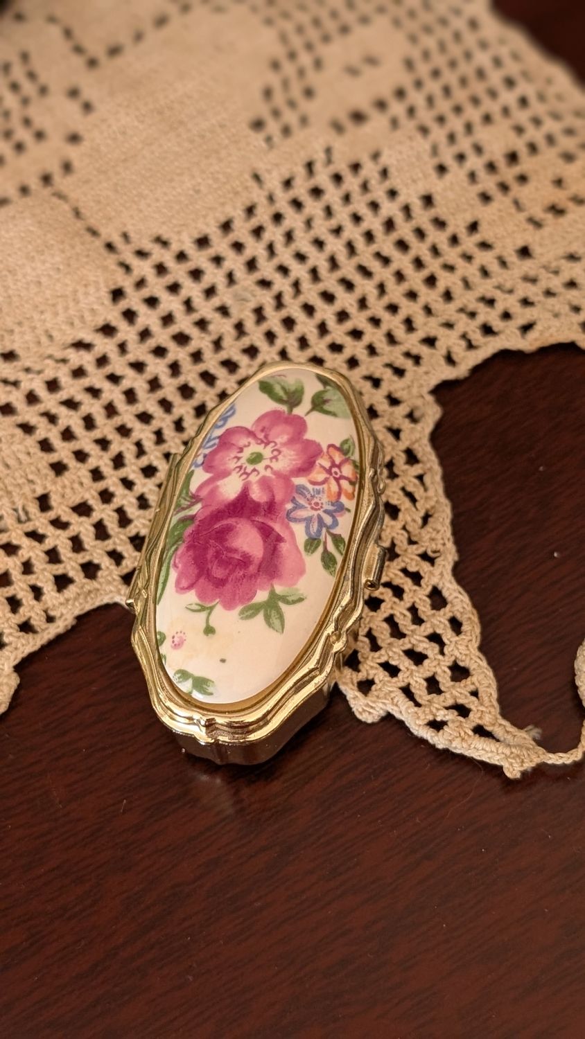 Small floral pill box trinket sewing box japan