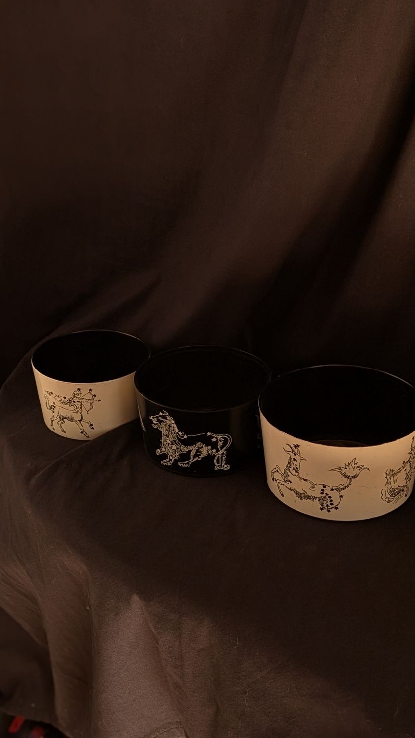 Set of three plastic containers with astrological signs