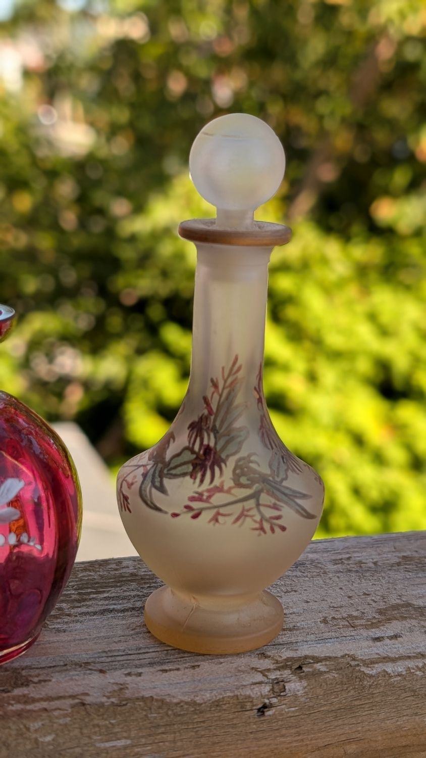 Vintage small hand painted perfume vial - birds