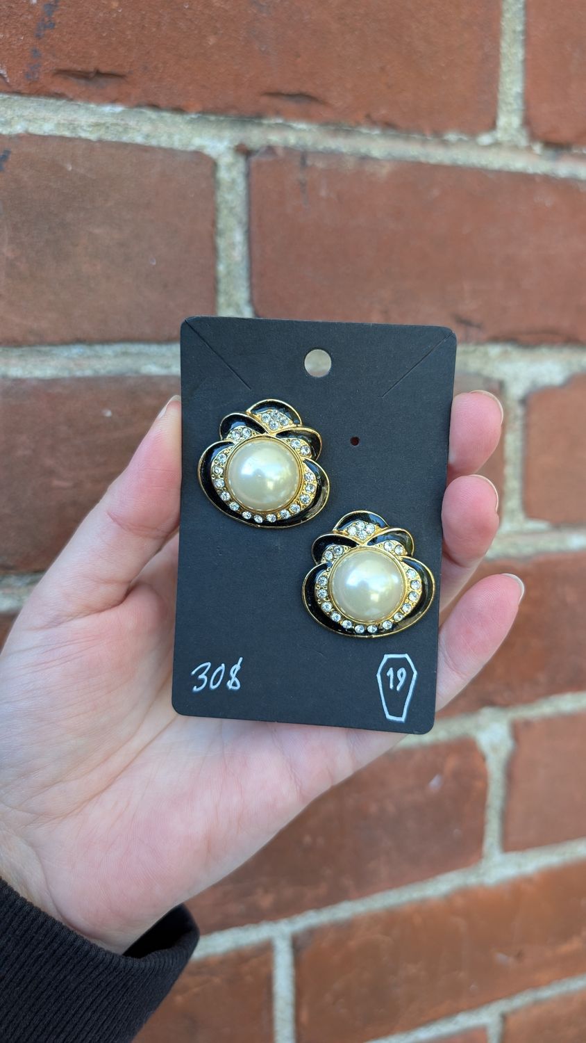 Gold colored with faux pearl and stones earrings