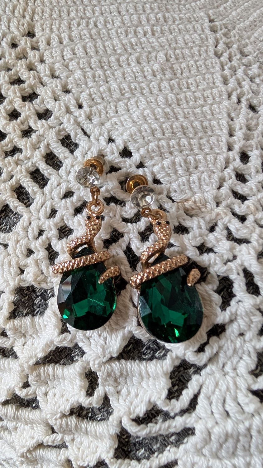 Green stone snake earrings