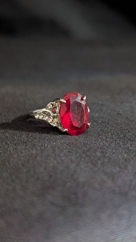 Costume gothic jewelry ring with big red stone in size 8