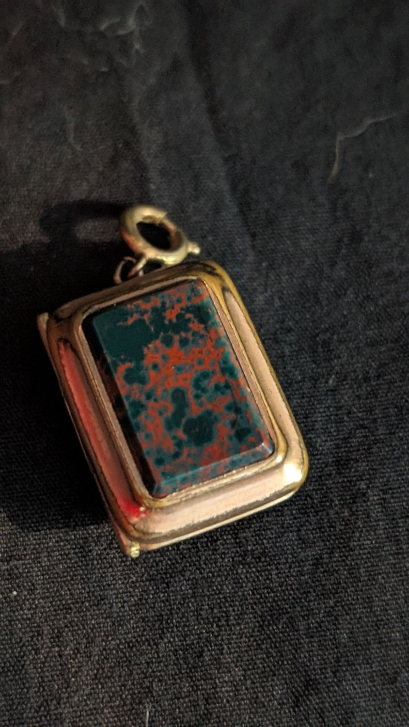 Victorian gold filled double sided locket bloodstone and onyx