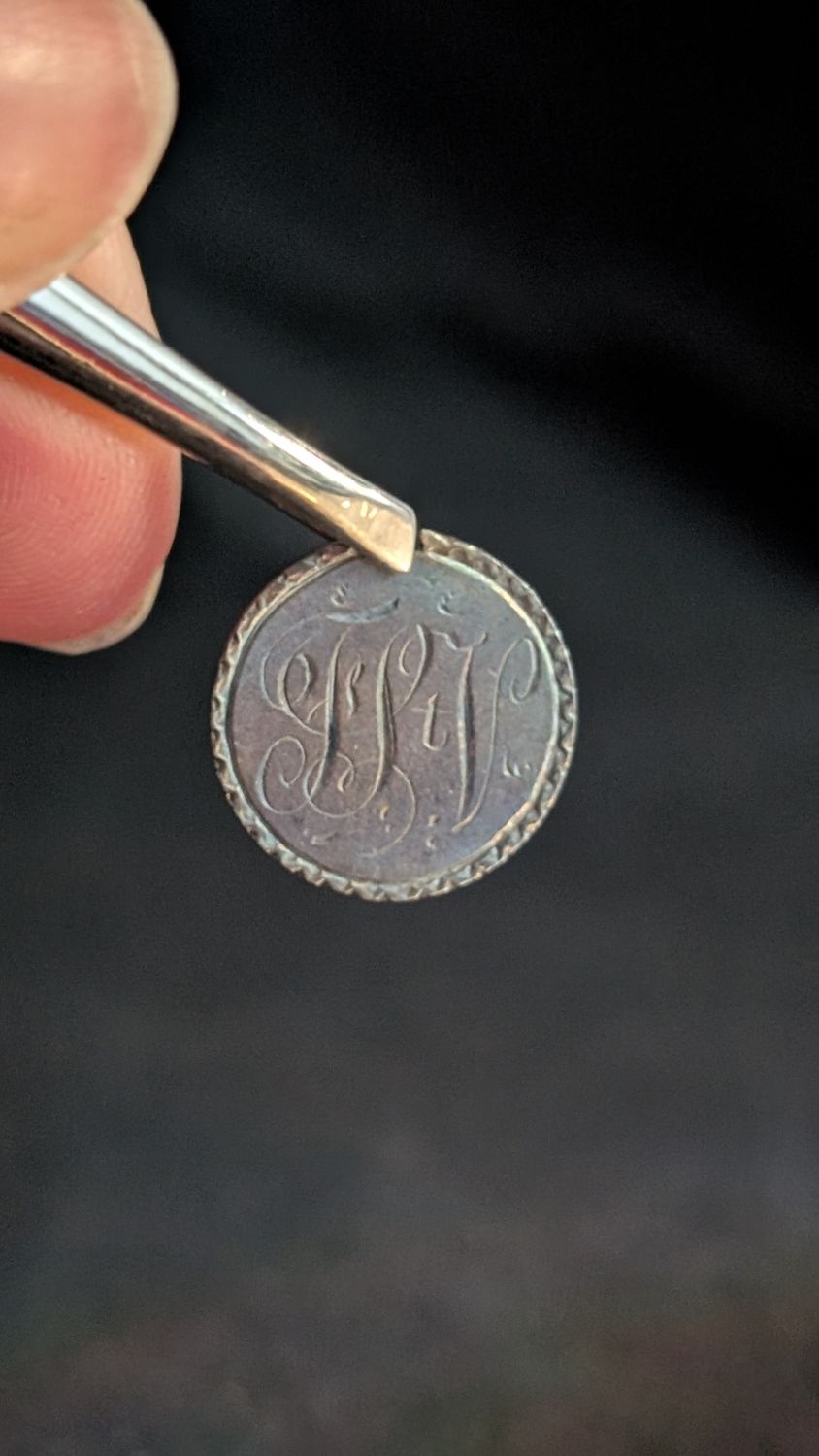 Love token HV initials silver coin