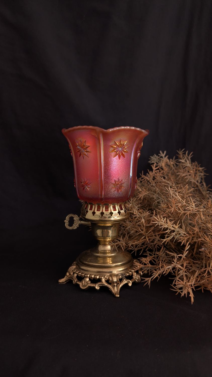 Orange carnival glass desk lamp