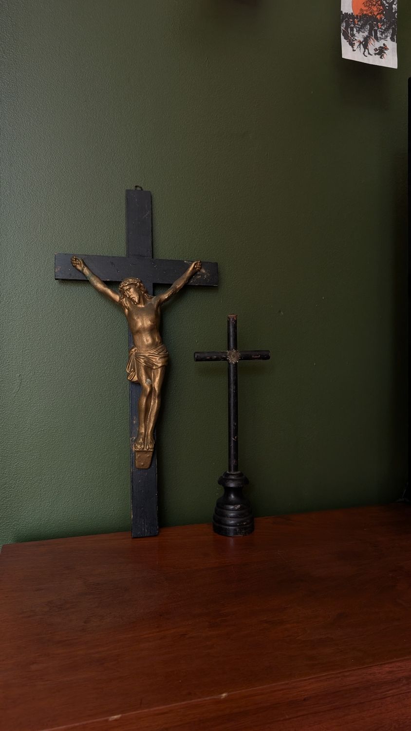 Antique blackened wood crucifix