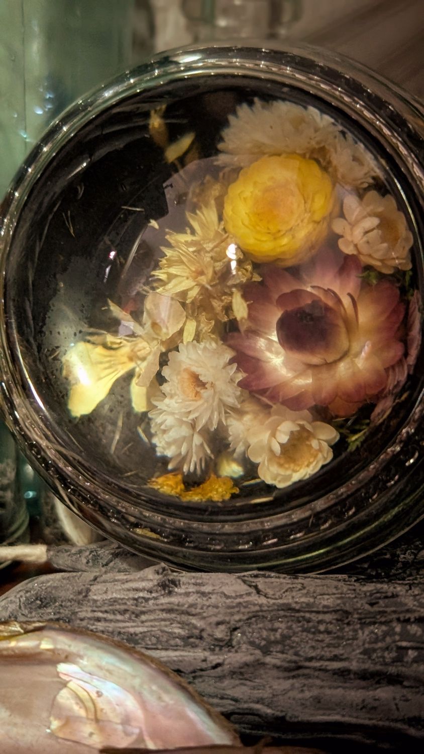 Dried flowers glass paper weight
