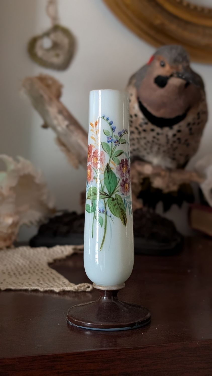 Hand painted opaline bud vase